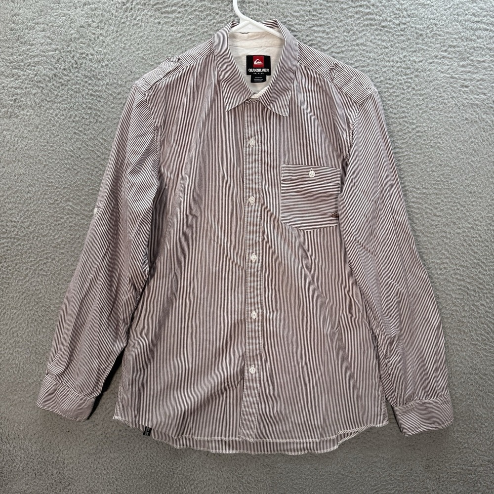 Quiksilver Shirt Adult Medium Purple White Striped Surfer Skater Grunge Y2K
